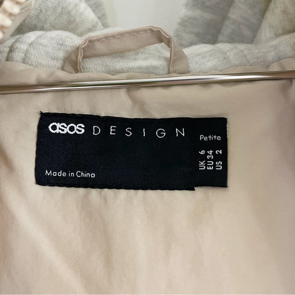 Cream ASOS Petite Oversized Jersey Hooded Puffer Jacket - Picture 7 of 10